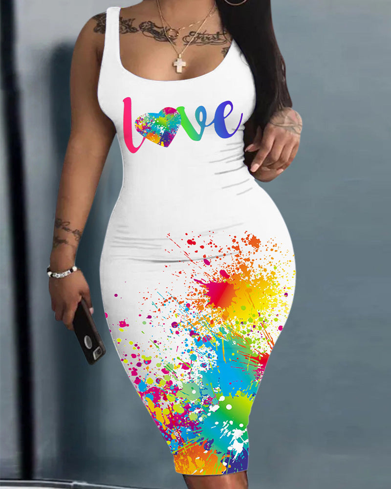Personalized LOVE letter printing sleeveless vest dress
