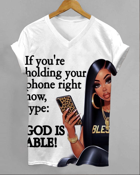 God Is Able V-neck Short Sleeve Tshirt