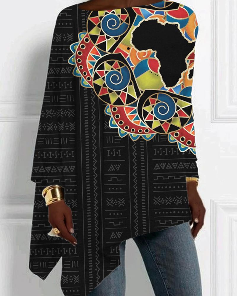 Africa Map Ethnic Pattern Bat Sleeve T Shirt