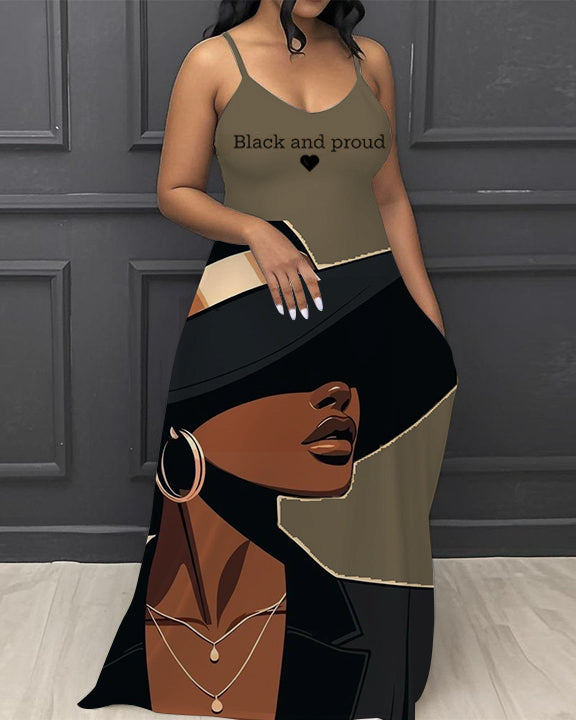 Urban Black Woman V-Neck Pocket Cami Dress
