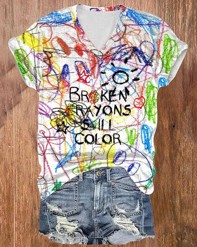 Comstylish Broken Crayons Still Color V-Neck T-Shirt