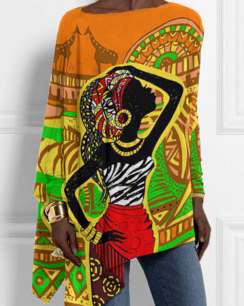 Women Africa Printed Bat Sleeve T Shirt