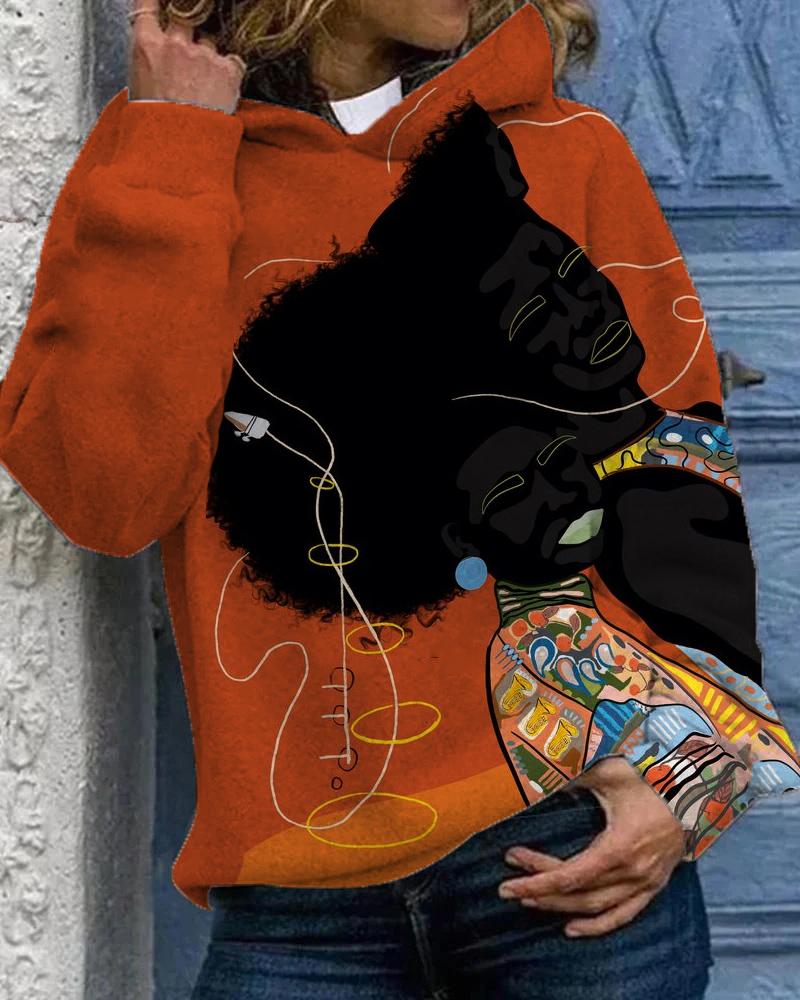 Painted Contrast Black Print Casual Women's Hoodie