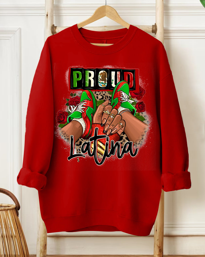 Proud Latina Mexican Sneakers Printed Long-Sleeved Round-Neck Sweatshirt