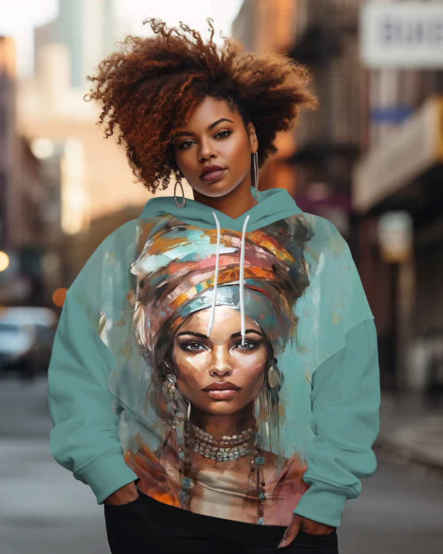 African American Veiled Woman Art Long-sleeved Hoodie