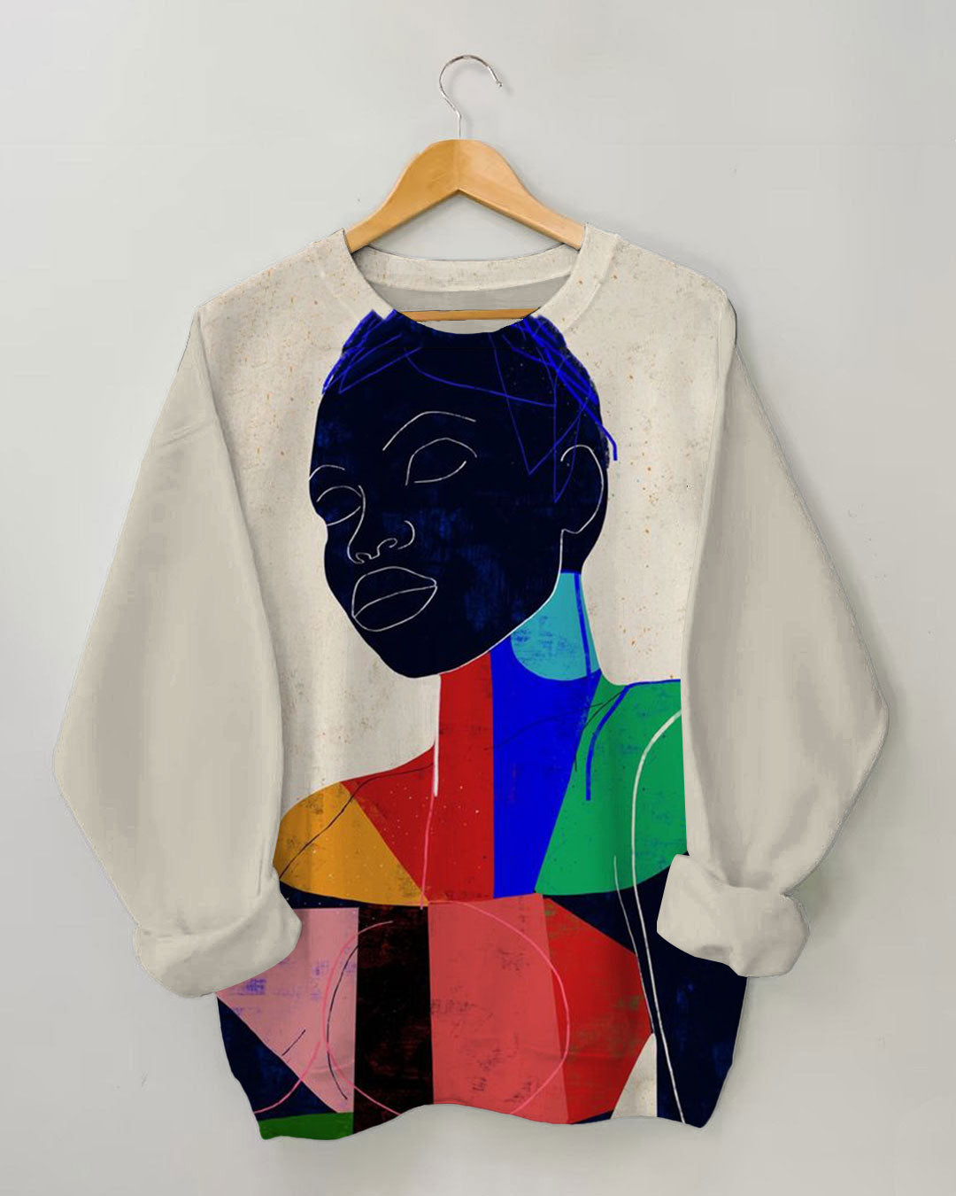 Women's Fashion Geometry Colorful Face Print Long Sleeve Sweatshirt