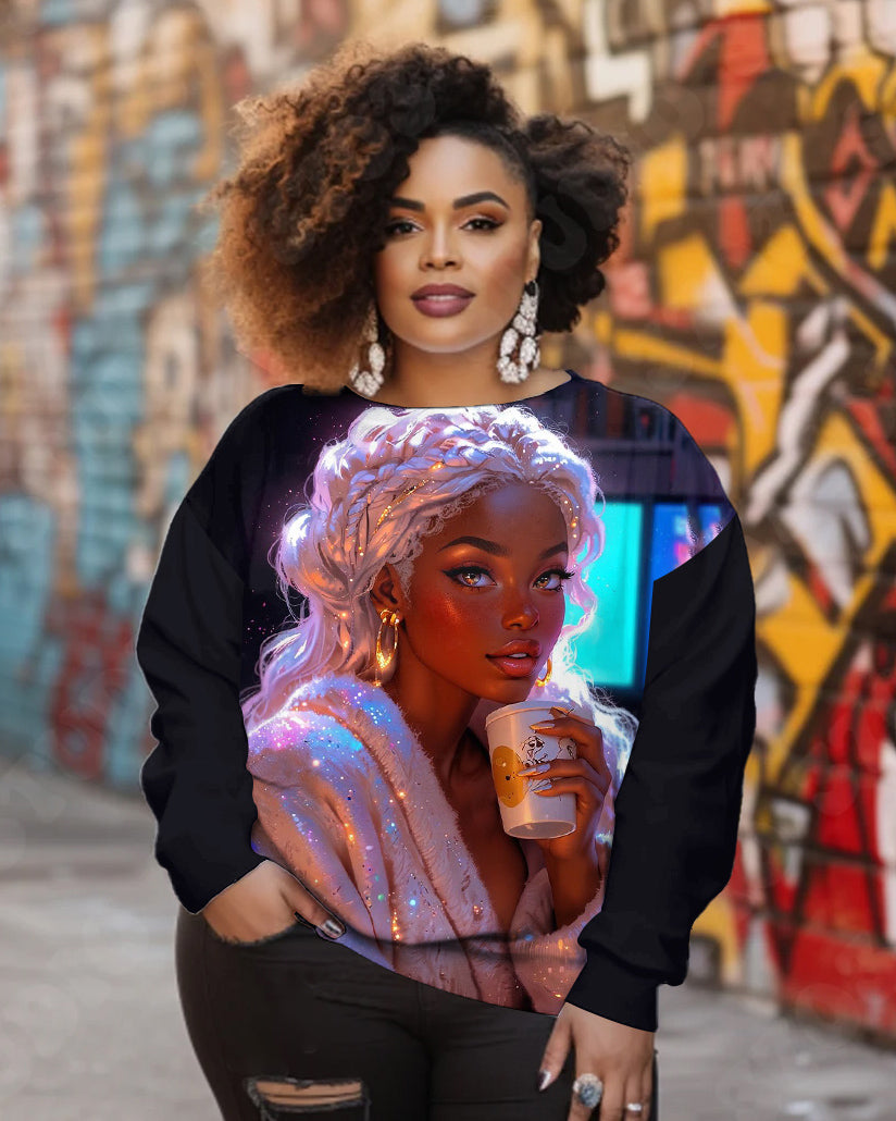 Pink Hair Cartoon Girl Crewneck Sweatshirt