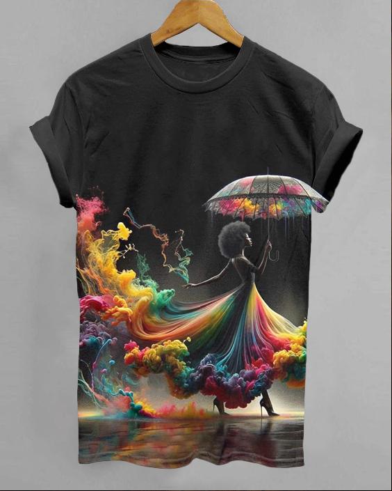 Colorful Princess Umbrella Round Neck Short Sleeve Shirt