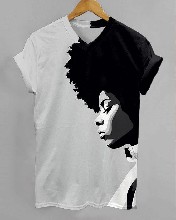 Illustration of Curly Haired Women V-neck Short Sleeve Tshirt
