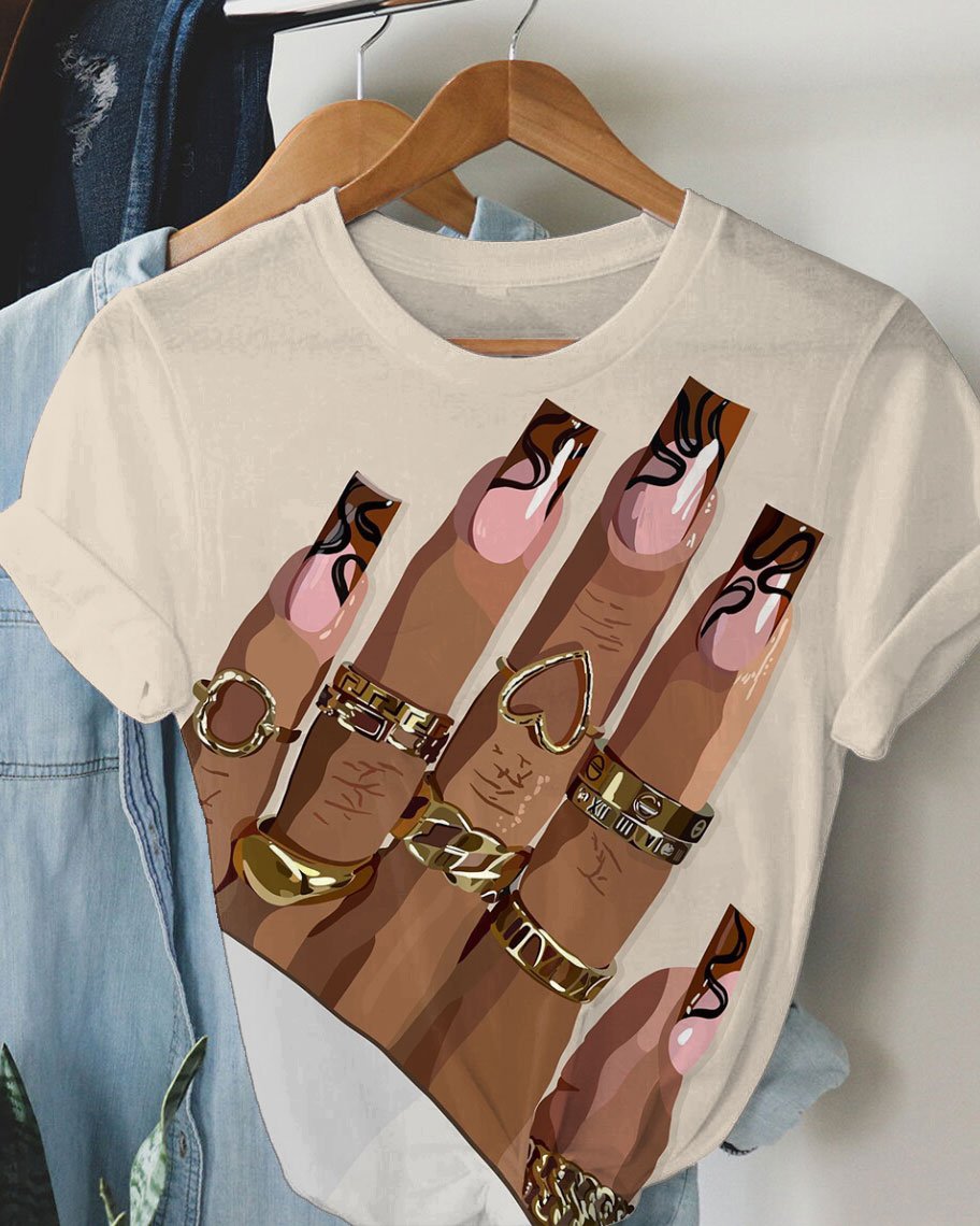 Brown Girl Nail Art Jewelry Short Sleeve T-shirt