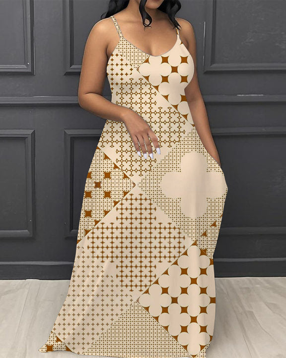 Retro Checkered Color Matching V-Neck Pocket Cami Dress