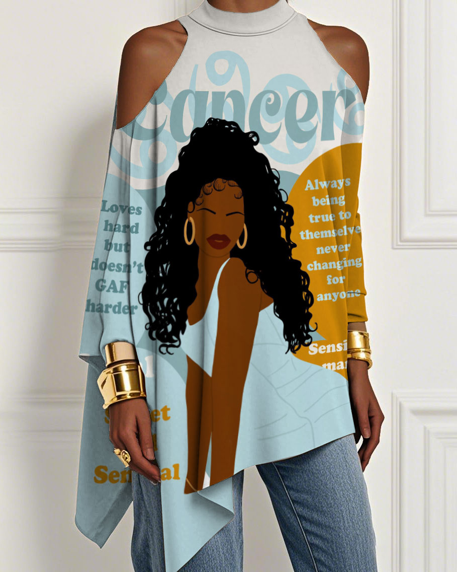 Cancer Girly Season Illustration Irregular Off-shoulder Top