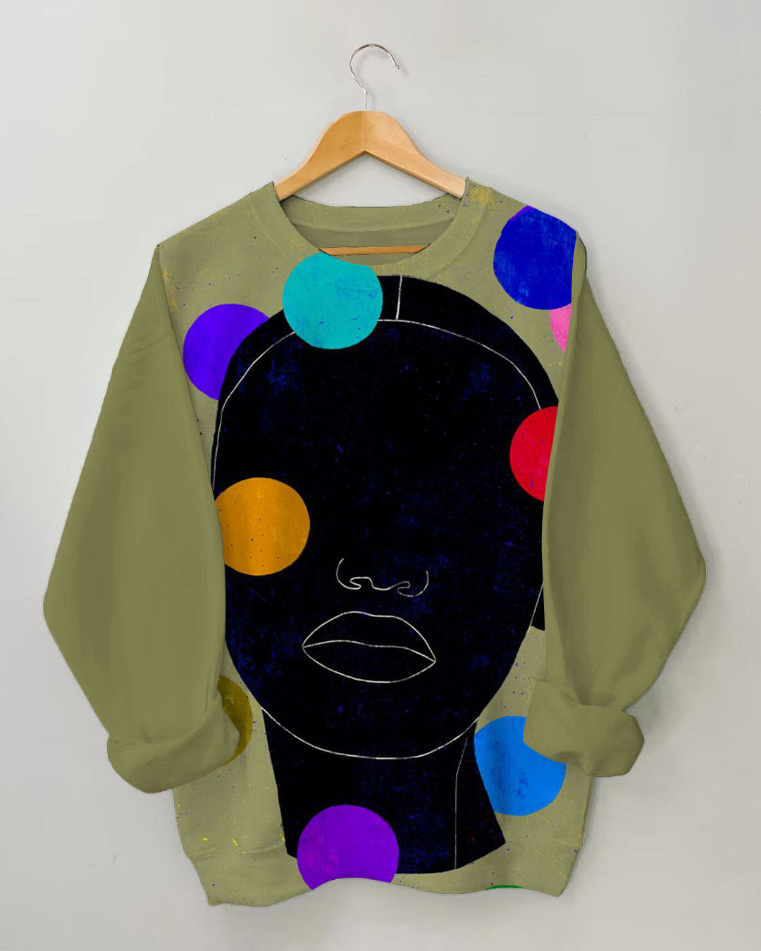 Women's Fashion Colorful Dot Abstract Face Print Long Sleeve Sweatshirt