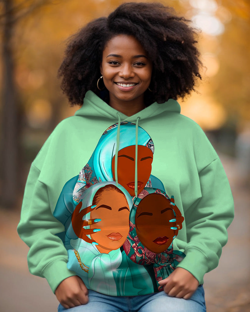 Confident Sisters Illustration Long-sleeved Hoodie