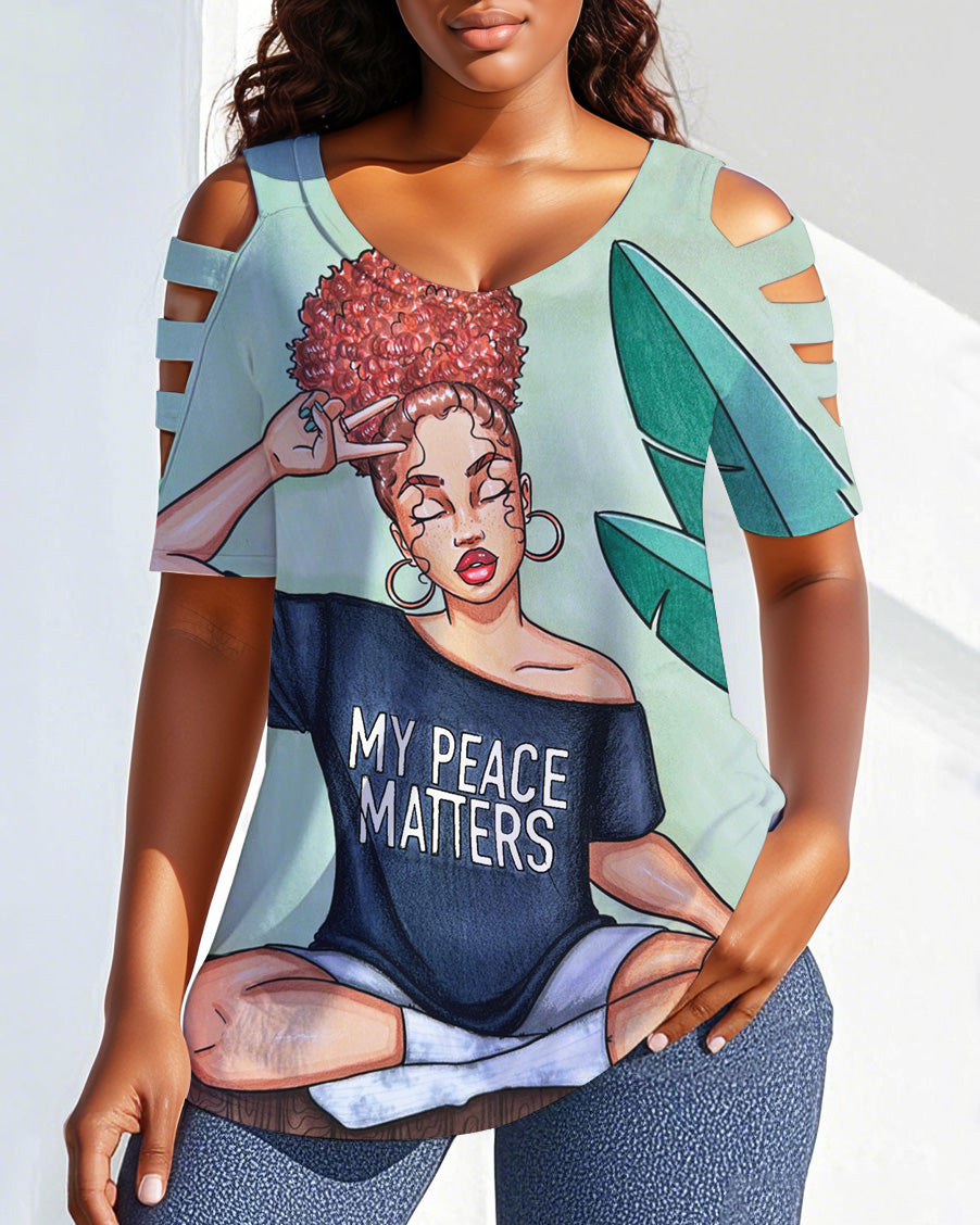 My Peace Matters Girl Off-shoulder Short-sleeved T-shirt