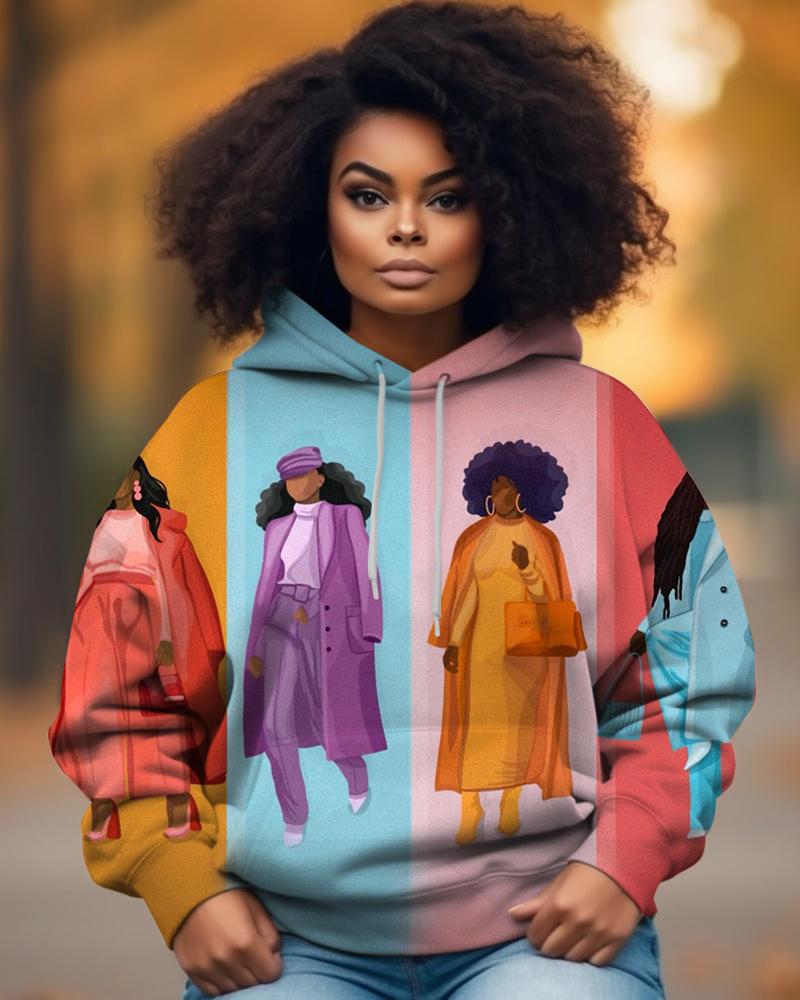 Black Girl Colorful Personalized Printed Pocket Women's Hoodie
