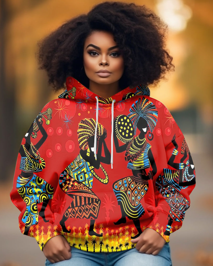 Ethnic Dance Printed Long-sleeved Hoodie