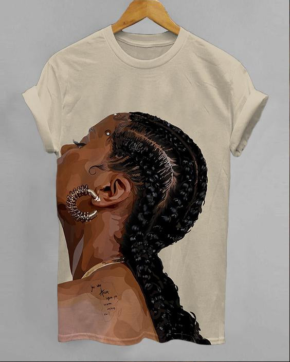 Braid Gold Earrings Girl Illustration Unisex Short Sleeve Tshirt
