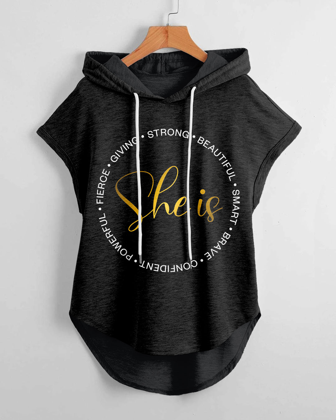 She Is Power Drawstring Hooded Tee