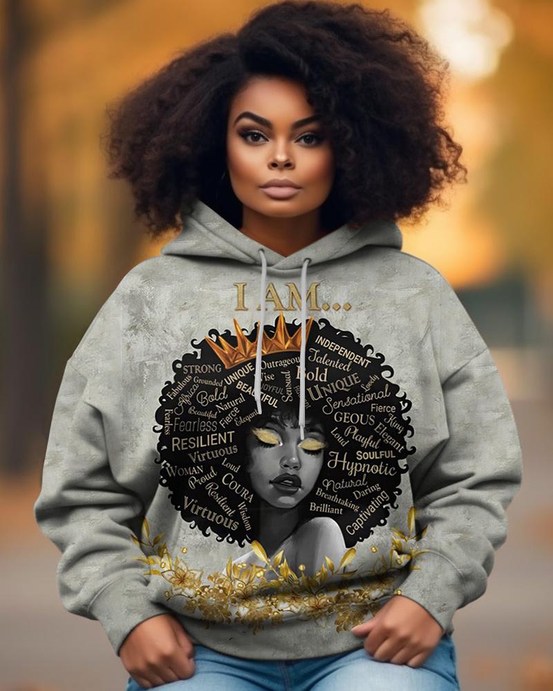 Black Girl Iam Printed Pocket Women's Hoodie