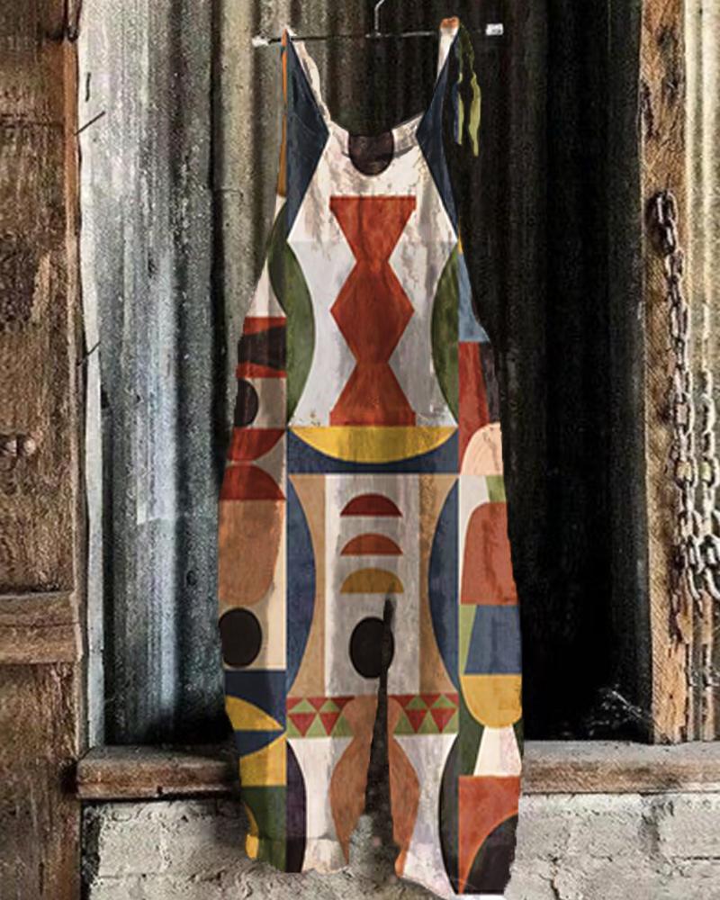 Colorful Graphic Puzzle Printed Women's Jumpsuit