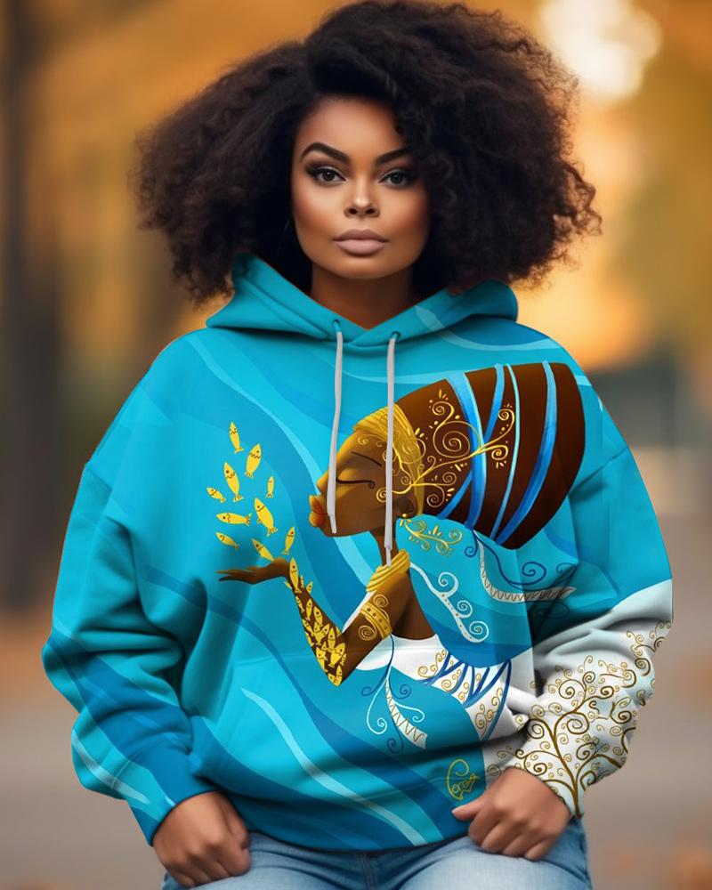 Colorful Cartoon Black Girl Printed Hoodie