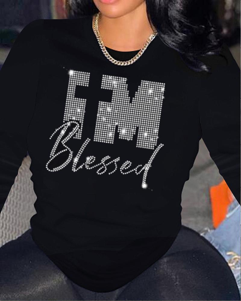 Rhinestone I'm Blessed Long Sleeve T-shirt