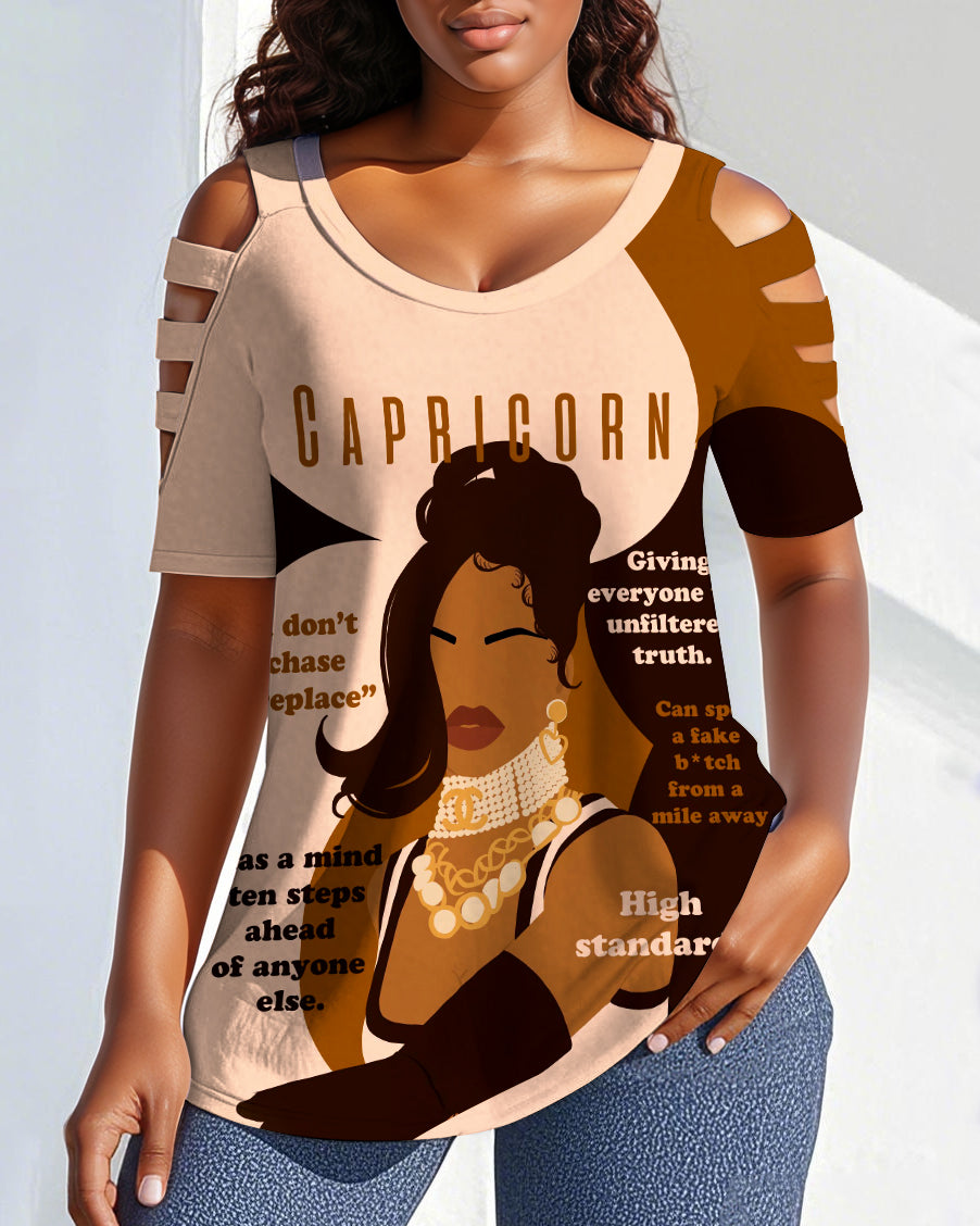 Capricorn Girly Season Print Off-shoulder Short-sleeved T-shirt