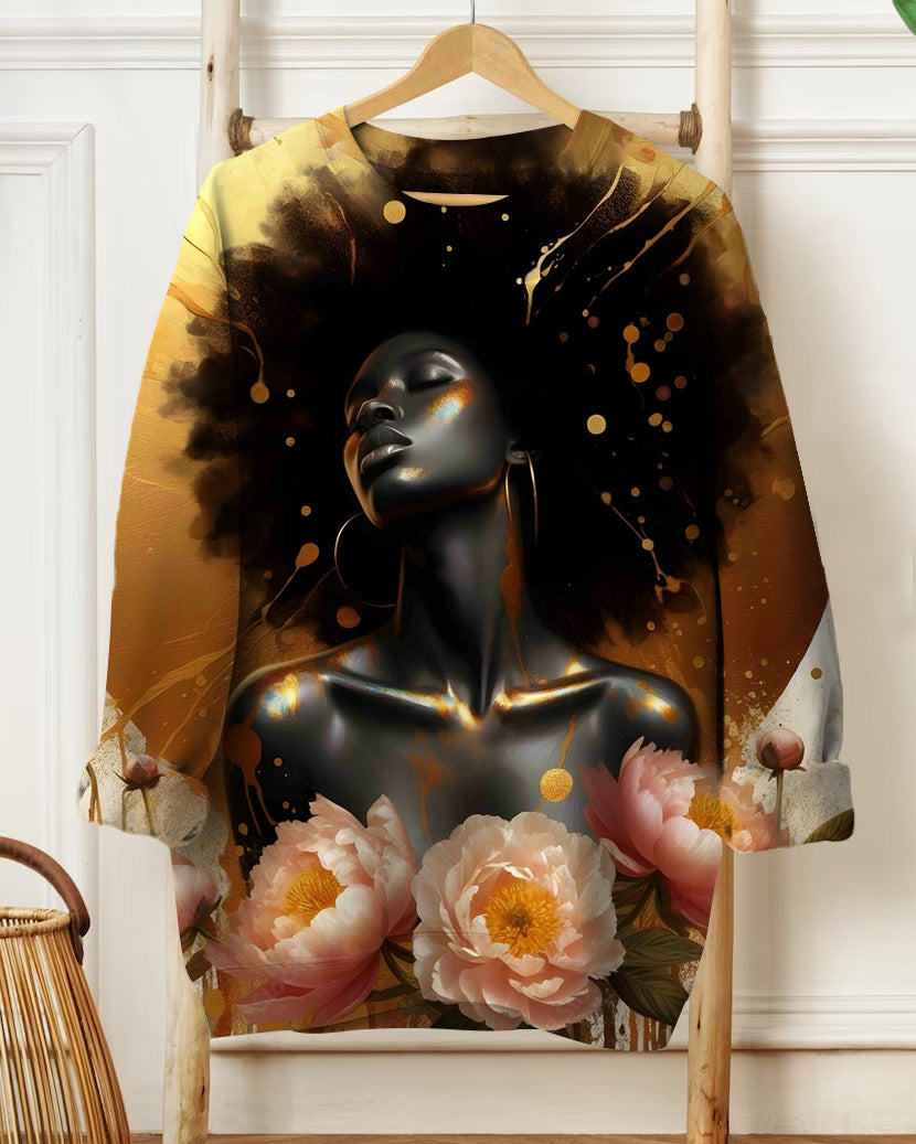 Art Portrait Illustration Printed Long-Sleeved Round-Neck Sweatshirt