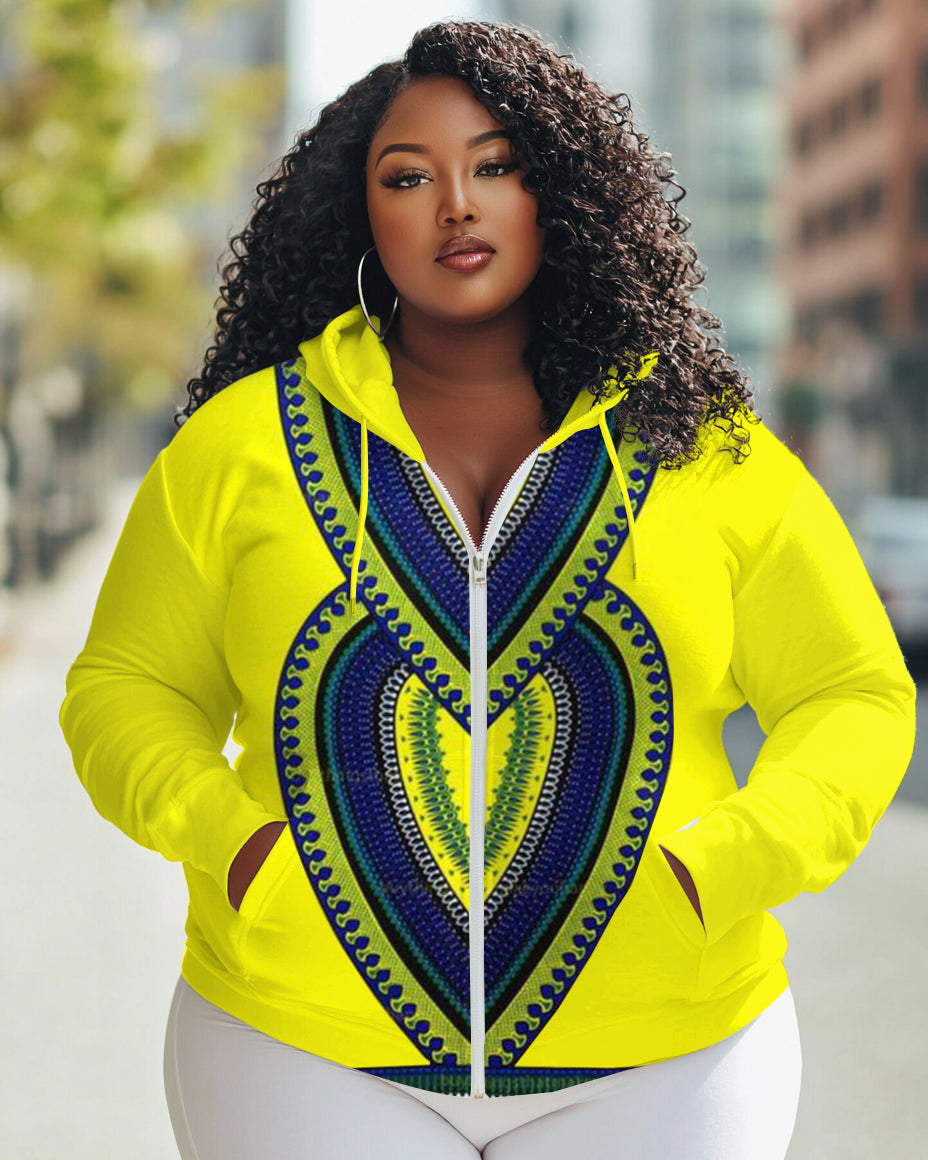 African Real Wax Prints Long Sleeve Zipper Hoodie