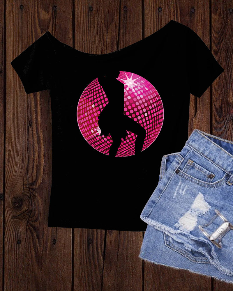 Disco Queen Sloped Shoulder Trendy Cotton T-Shirt