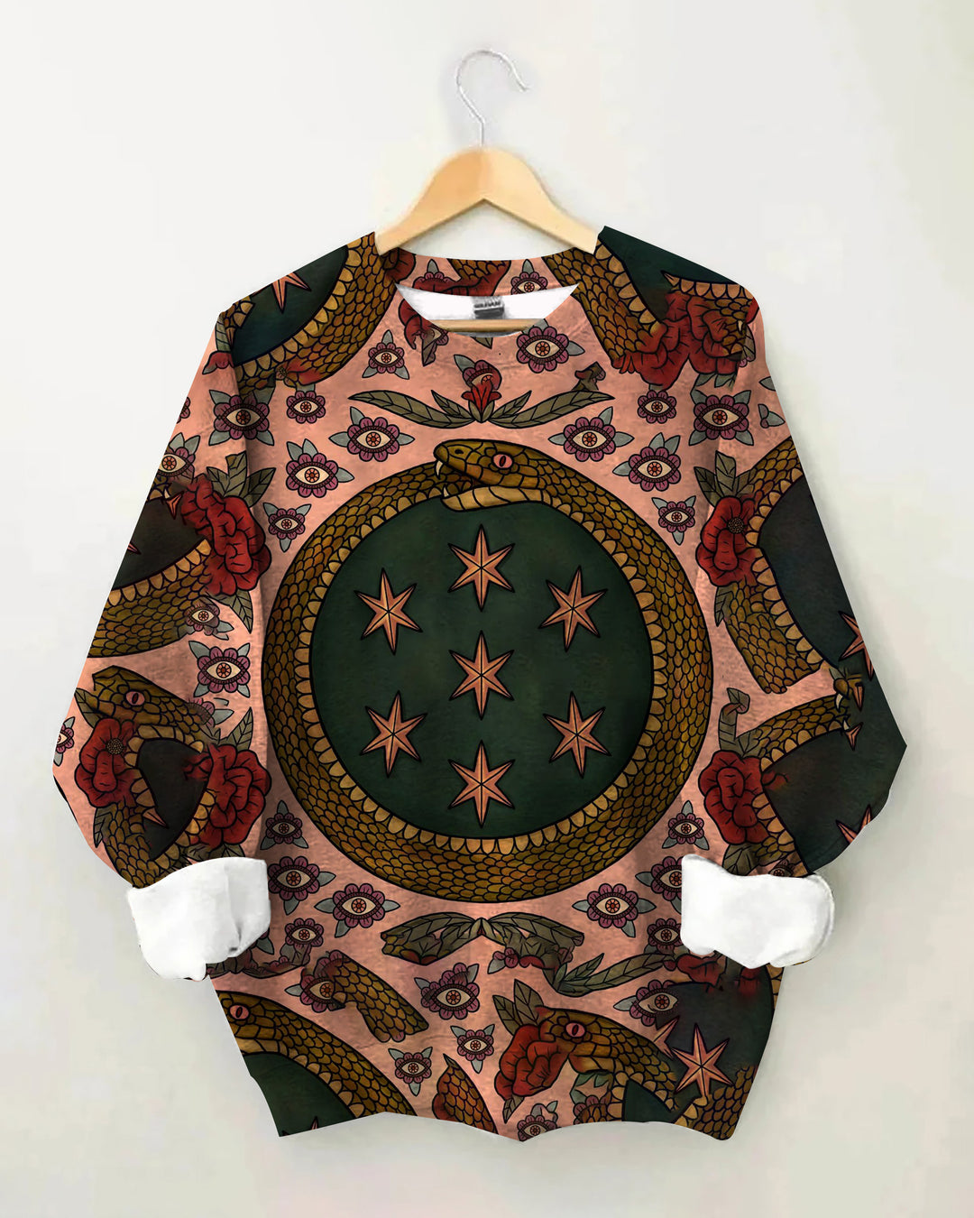 Retro Printed Round Neck Long Sleeve Casual Sweatshirt