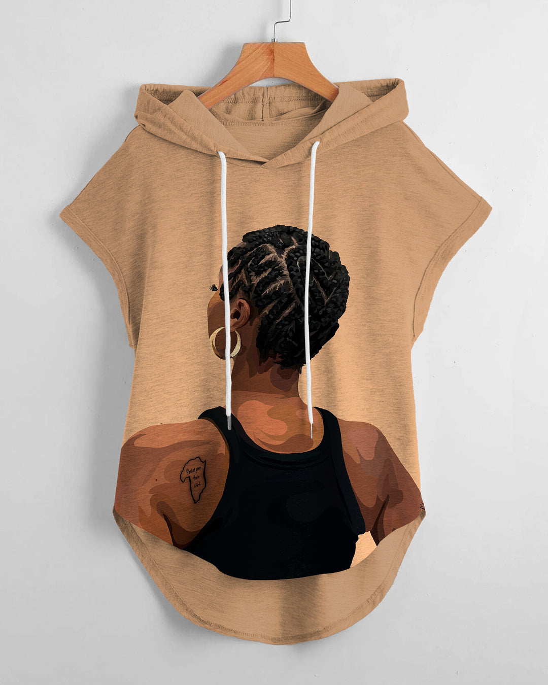 Fashion Artistic Small Tattoo Woman Print Drawstring Hooded Tee