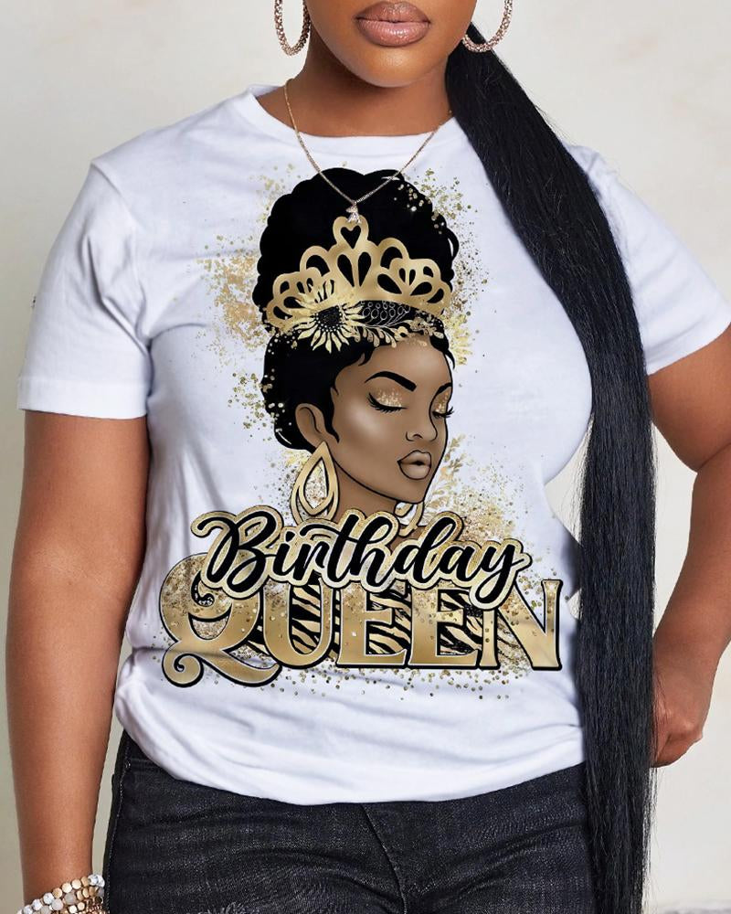Black Girl Queen Casual Printed Short Sleeved T-shirt