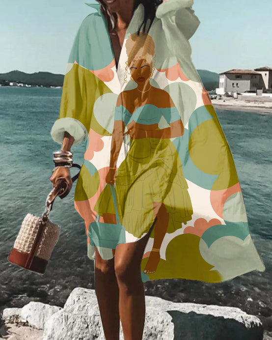 Hawaiian Brown Girl Long Sleeve Shirt Dress