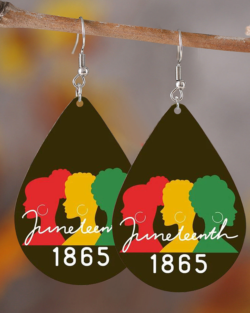 Celebrate Juneteenth Water Drop Wood Earrings