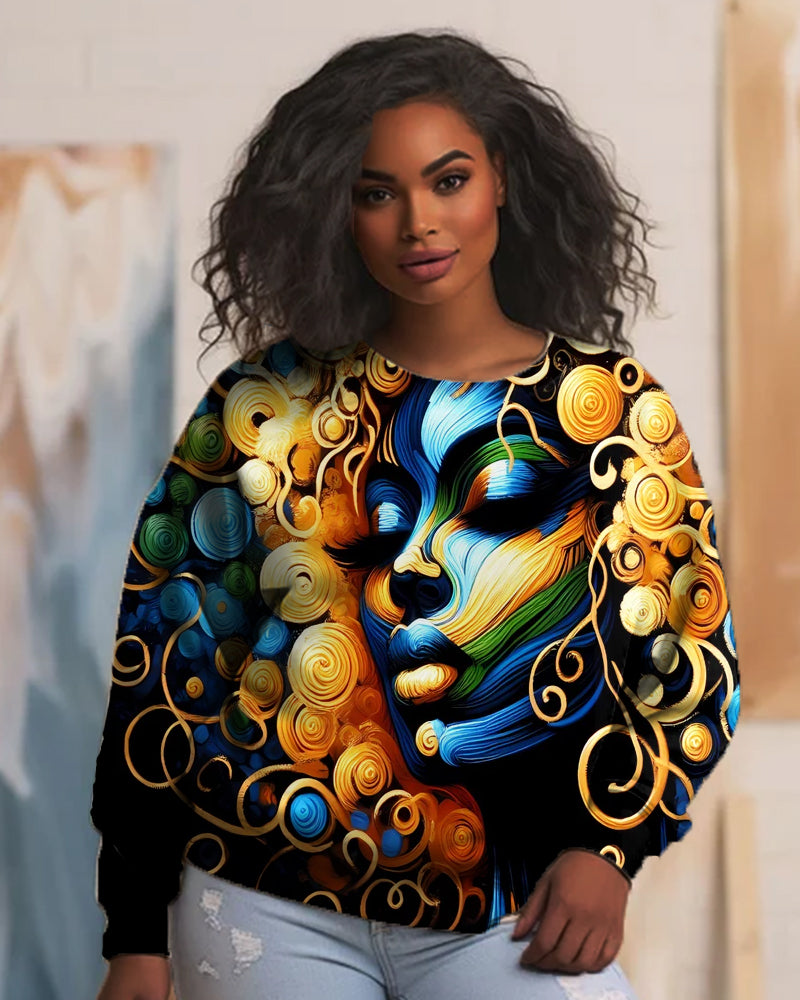 Black Colored Art Print Crew-neck Sweatshirt