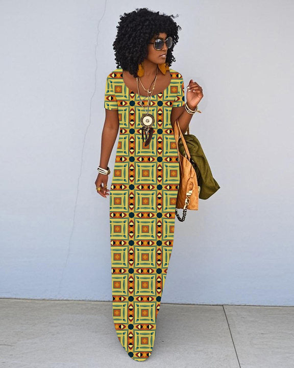 Nature and Art Blend Short Sleeve Crewneck Maxi Dress