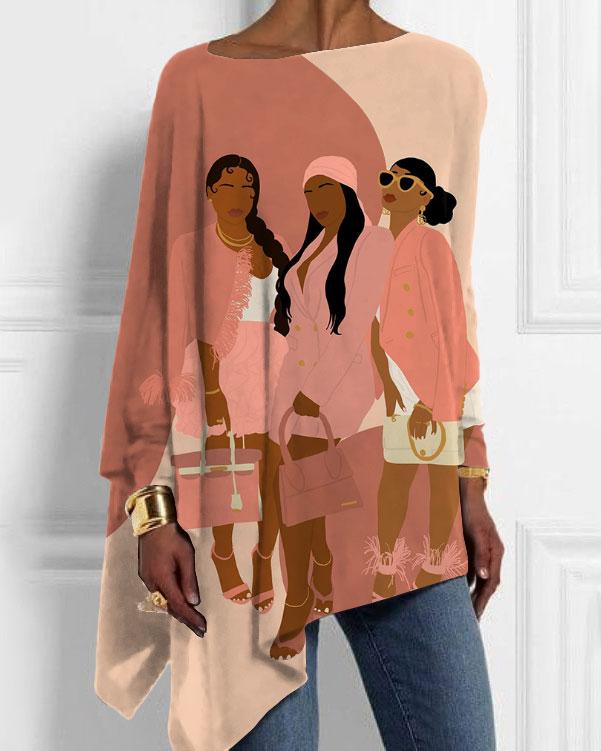 Happy Pink Brown Girls Irregular Top