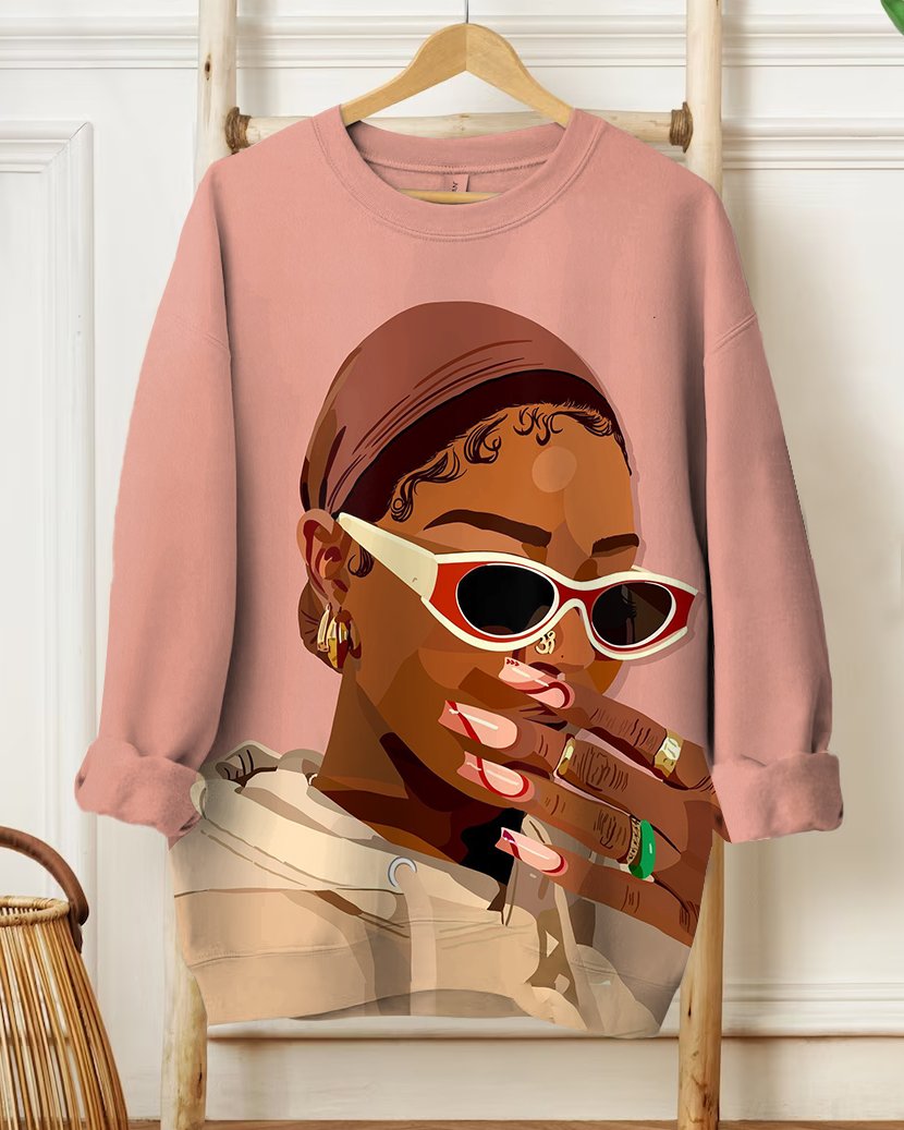 Fashion Sunglasses Girl Long Sleeve Sweatshirt