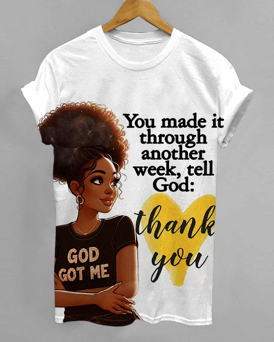 Tell God Thank You Crew Neck Short Sleeve T-shirt
