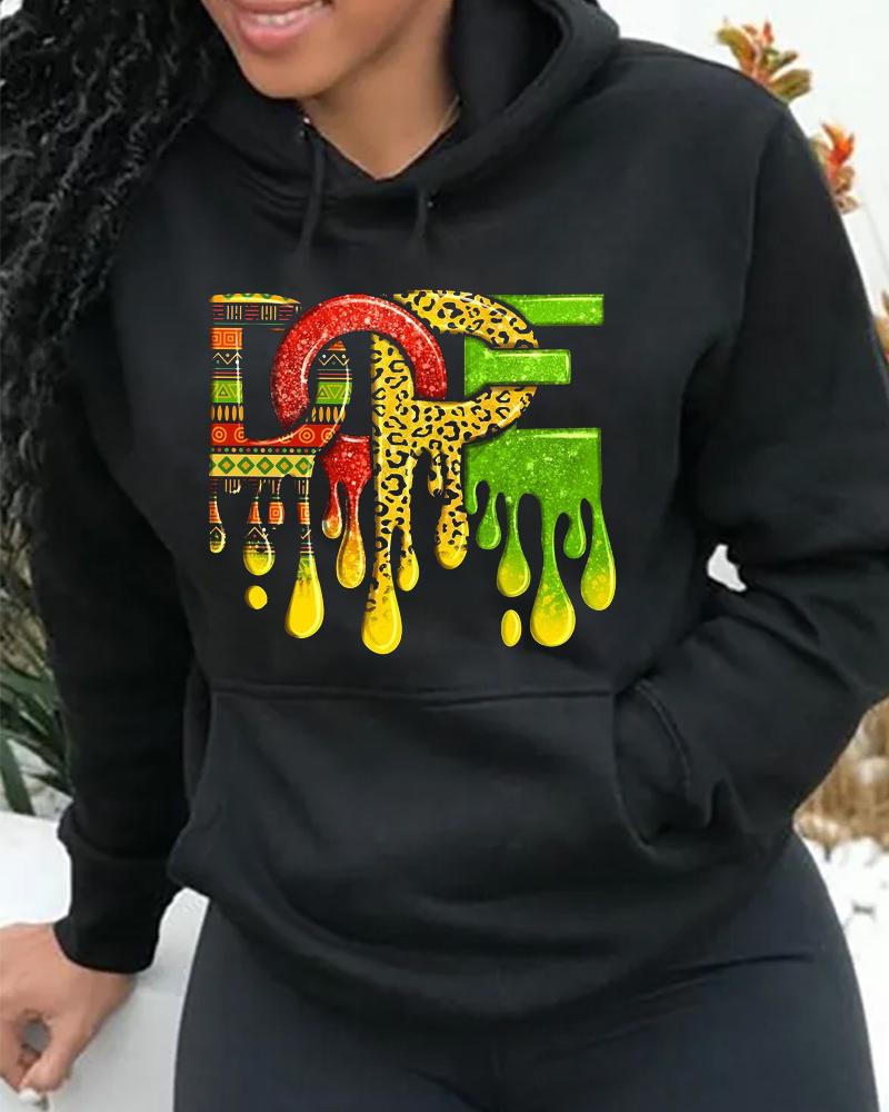 Black personalized letter print hooded sweatshirt for women