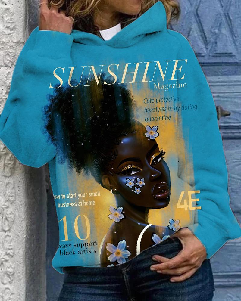 Black Women Sunshine Magazine Casual Hoodie