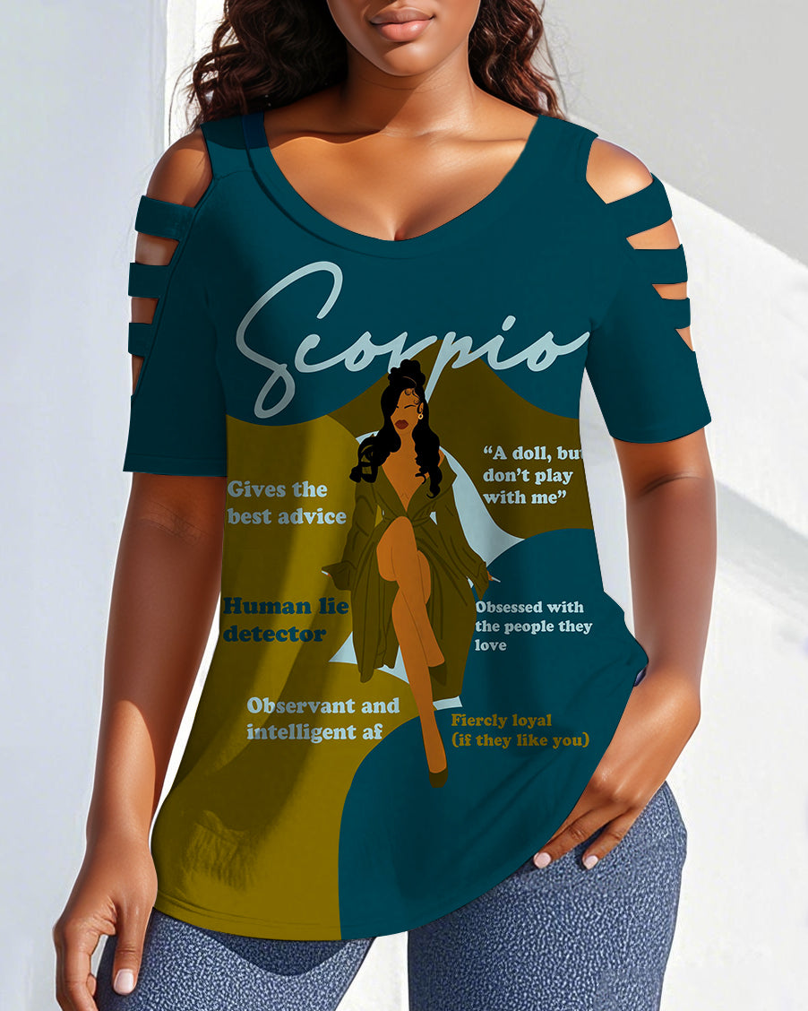 Scorpio Girly Season Print Off-shoulder Short-sleeved T-shirt