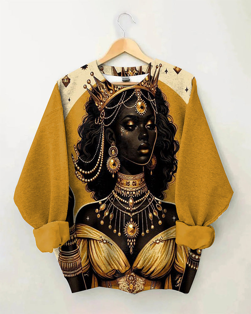 Black Girl Ethnic Style Crew-neck Long-sleeved Top
