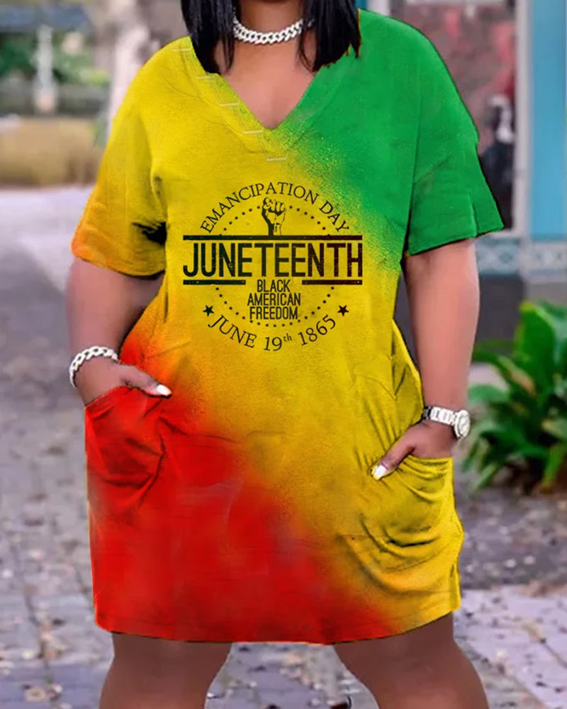 Gradient Juneteenth Casual Short Sleeve Dress