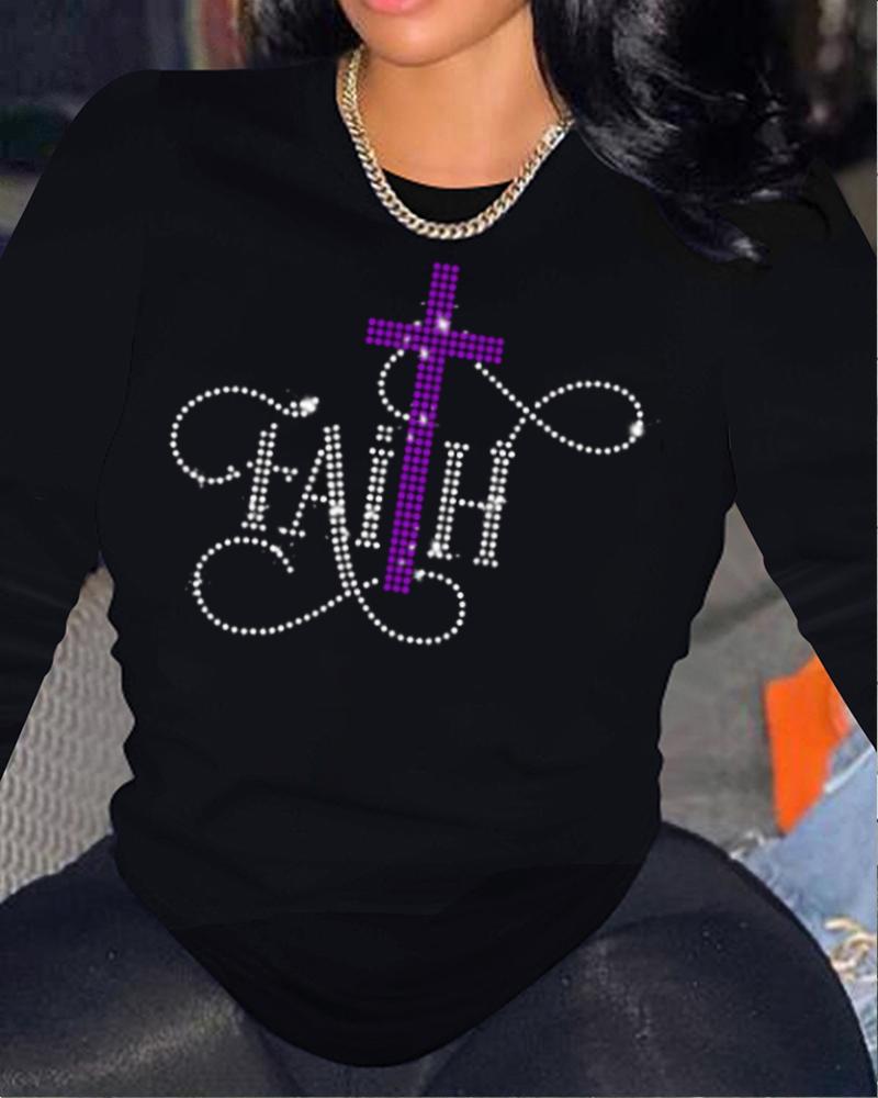 Faith Rhinestone Template Long Sleeve T-shirt