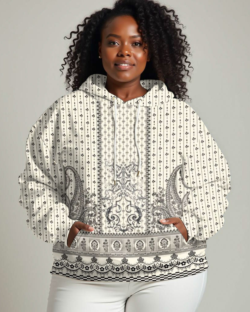 Women's Casual Ethnic Pattern Allover Print Long-sleeved Hoodie