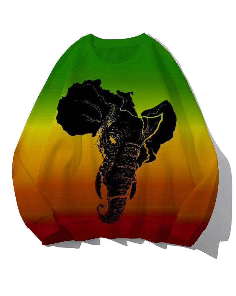 Women's Fashion Gradient Elephant Print Raglan Sleeve Sweatshirt