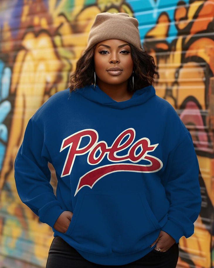 Women's Retro Letter Print Long-sleeved Hooded Sweatshirt